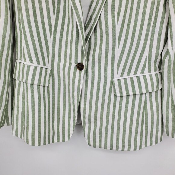 Loft Ann Taylor Green White Striped Linen Blend Preppy Beachy Blazer Jacket 8 - Picture 10 of 10